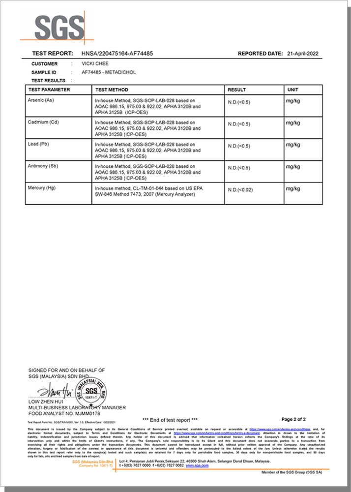 Metadichol Heavy Metal Lab Test Report