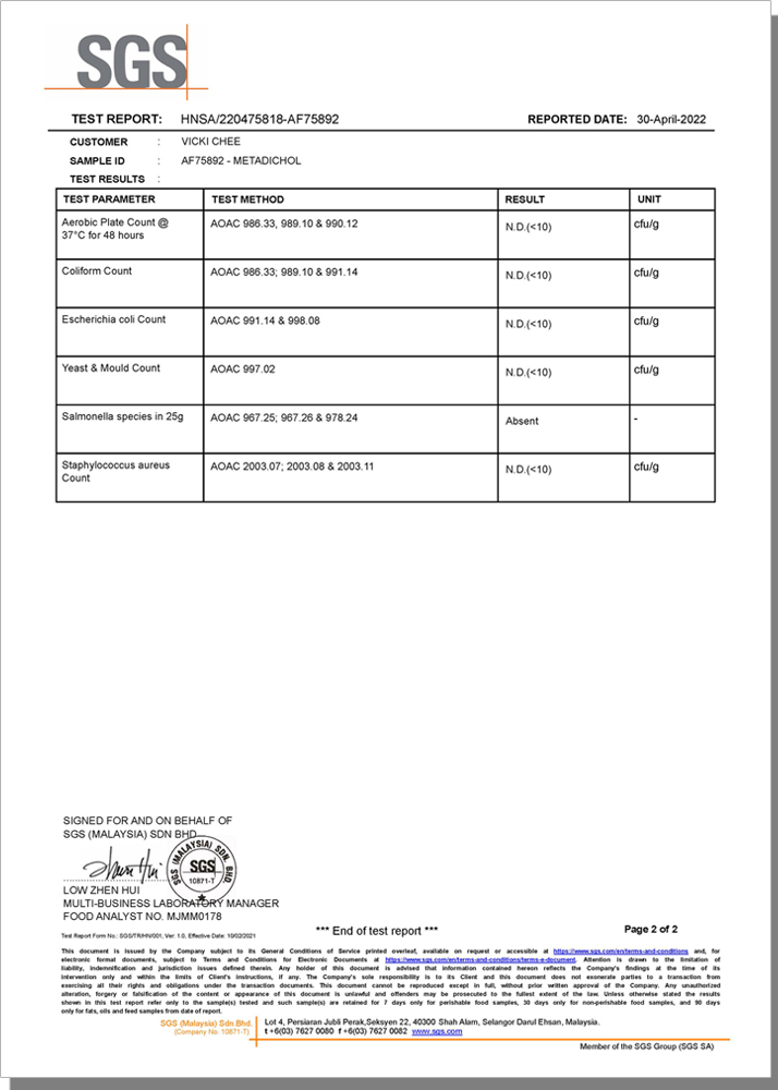 Metadichol Microbial Lab Test Report